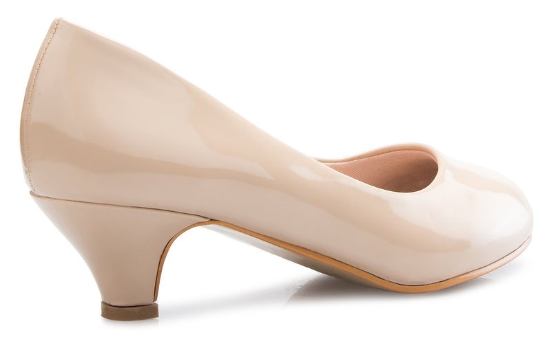 Olivia K Womens Classic Closed Toe Kitten Heel Pumps | Dress, Work, Party Low Heeled (Beige Patent*, 7) - Image 3